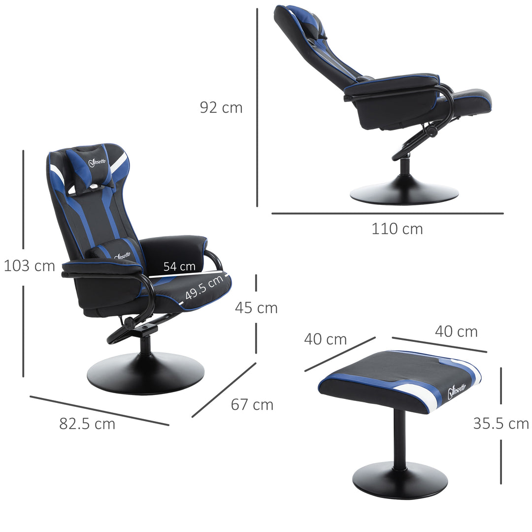 Vinsetto 2 Pieces Video Game Chair and Footrest Set, Racing Style Recliner with Headrest, Lumbar Support, Pedestal Base for Home Office, Blue