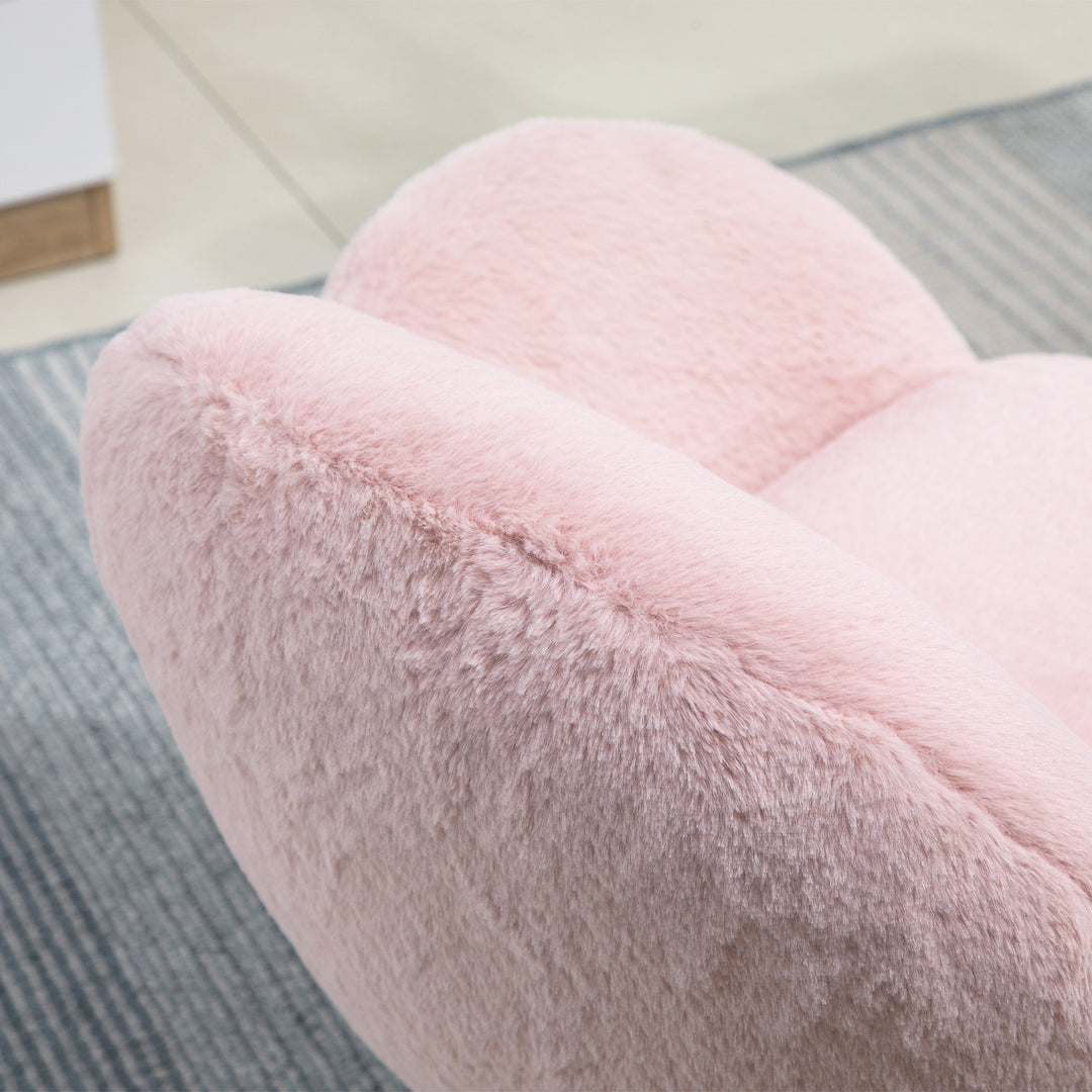 Fluffy Leisure Chair Office Chair with High Back and Armrest for Home Bedroom Living Room with Wheels, Pink