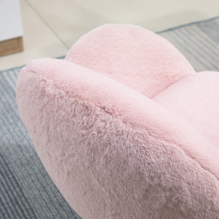 Fluffy Leisure Chair Office Chair with High Back and Armrest for Home Bedroom Living Room with Wheels, Pink
