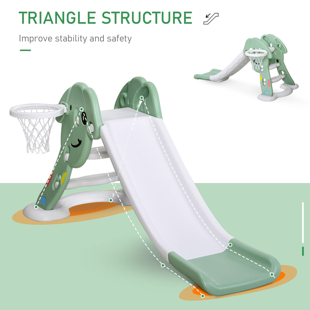 Kids Slide with Basketball Hoop Toddler Climber Freestanding Slider Playset Playground Slipping Slide for 2-6 Years Old Green