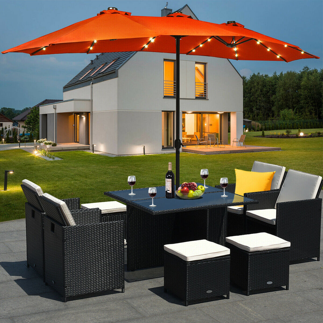 Extra Large LED Patio Double-Sided Umbrella Crank Parasol-Orange