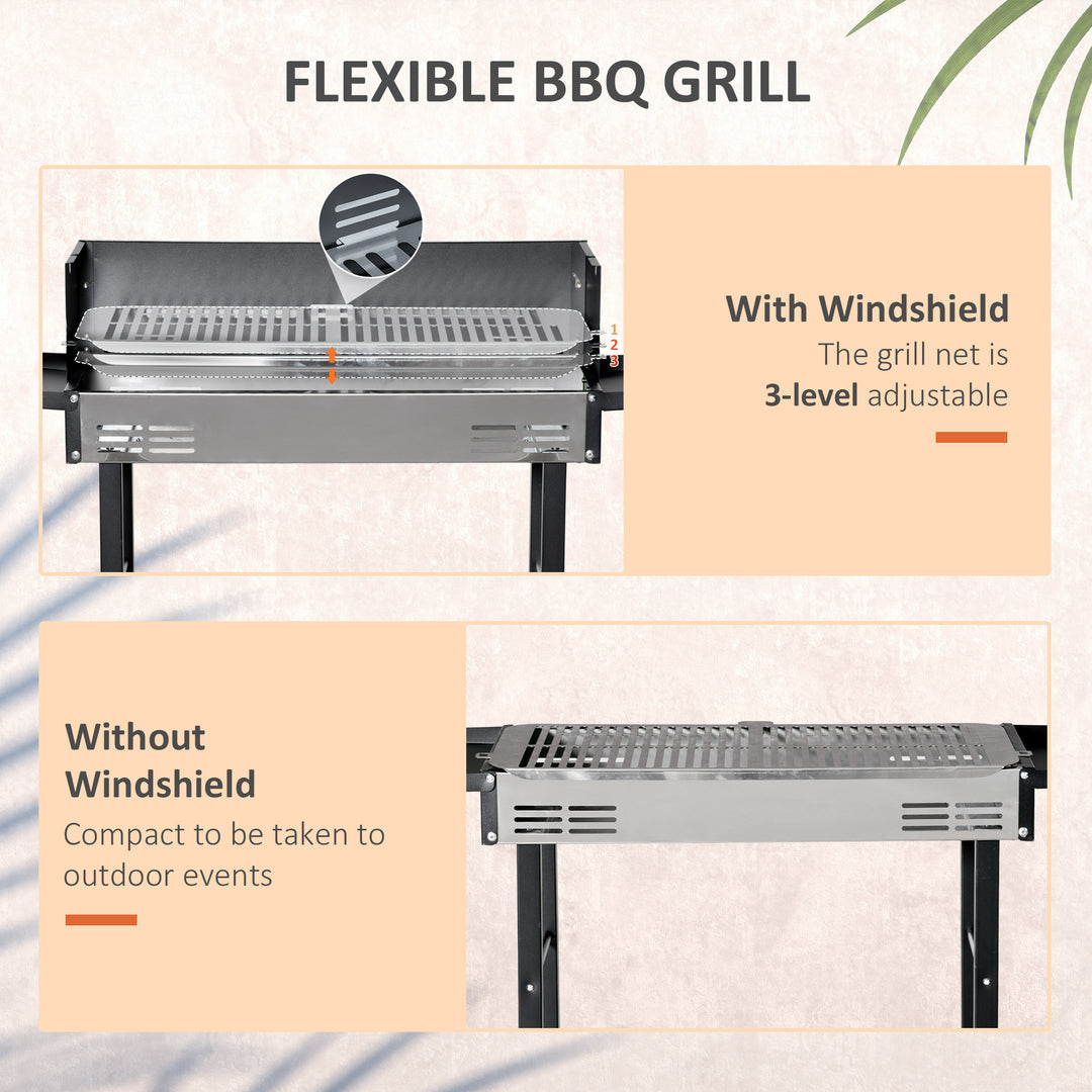 Rotisserie Charcoal Barbecue Grill Garden 2-in-1 BBQ Roasting Machine for Chicken w/ 3-Level Grill Grate, Stainless Steel