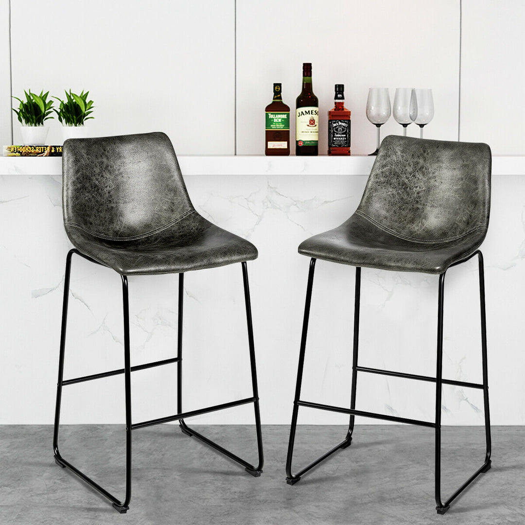 Set of 2 Vintage Faux Suede Bar Stools-Grey