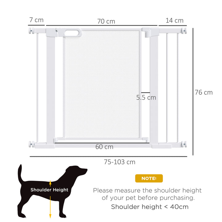 PawHut Pressure Fit Safety Gate for Doorways and Staircases, Dog Gate w/ Auto Closing Door, Pet Barrier for Hallways w/ Double Locking - White