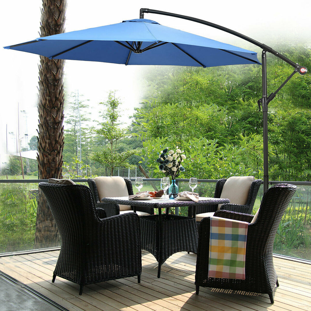 2.7M Outdoor Parasol Garden Cantilever Umbrella Tilt Adjustment-Blue