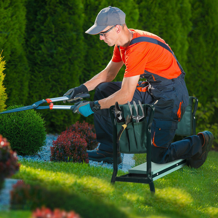 Folding Padded Garden Kneeler, Seat with Tool Storage