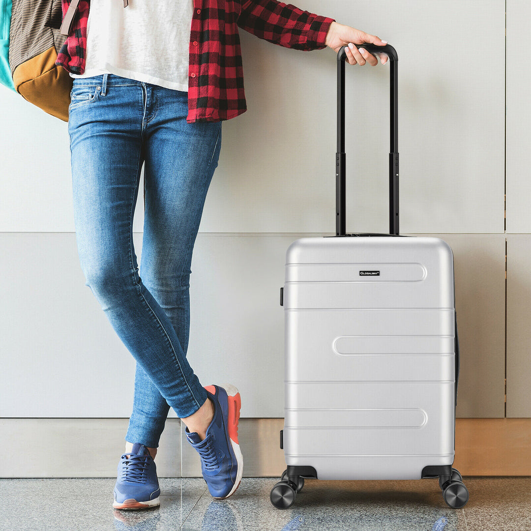 Suitcase with 4 Spinner Double-Wheels and TSA Lock-Silver