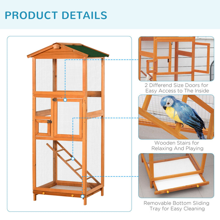 Wooden Bird Aviary Cages Outdoor Finches Birdcage with Pull Out Tray 2 Doors, Orange