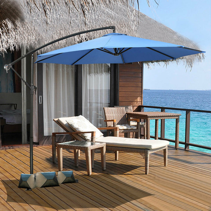 2.7M Outdoor Parasol Garden Cantilever Umbrella Tilt Adjustment-Blue