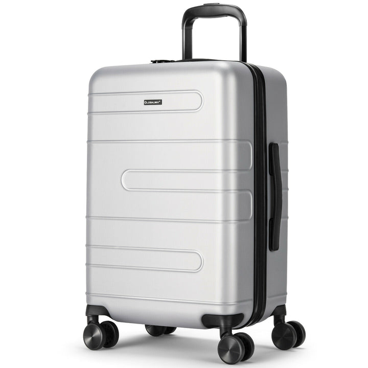 Suitcase with 4 Spinner Double-Wheels and TSA Lock-Silver