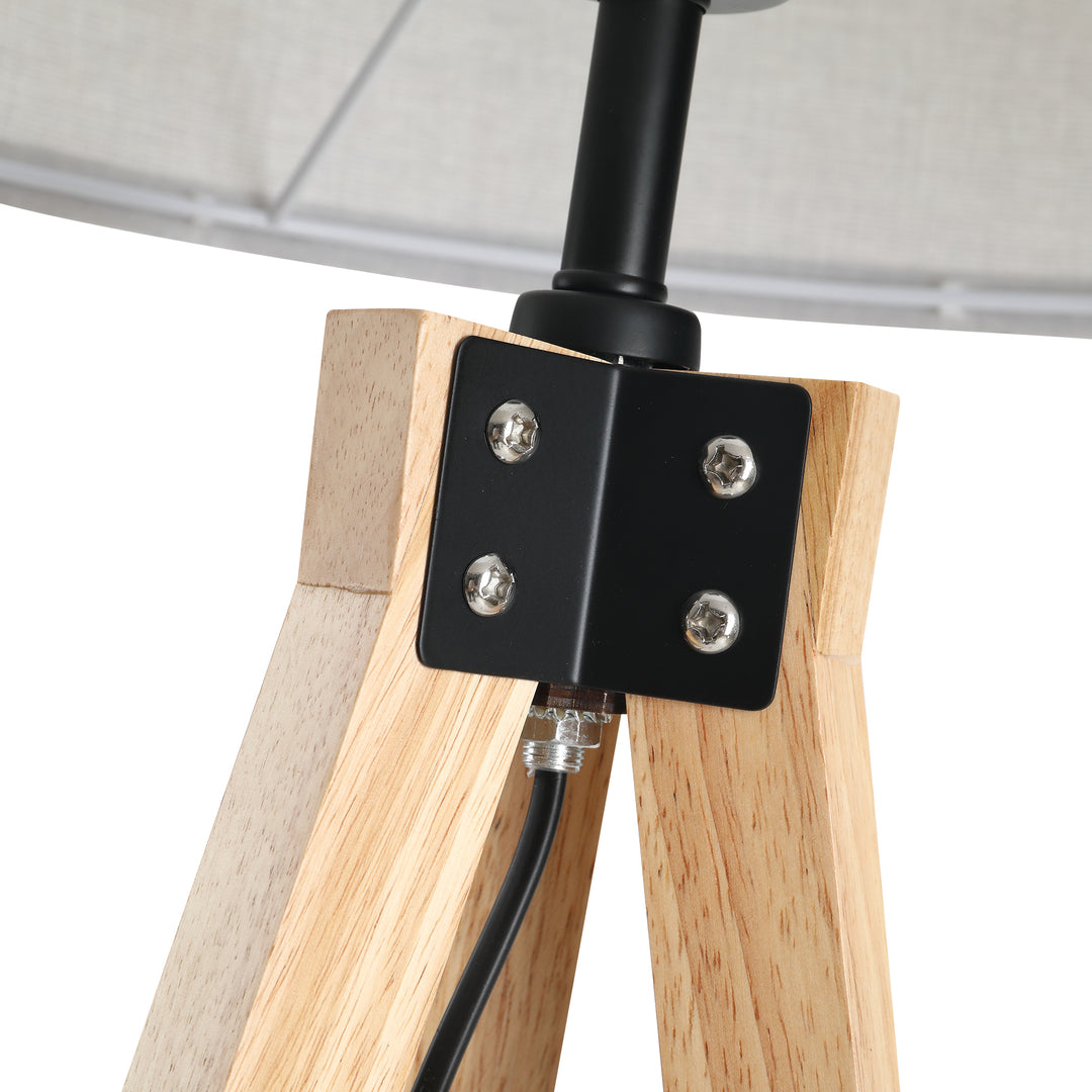 5FT Elegant Wood Tripod Floor Lamp Free Standing E27 Bulb Lamp Versatile Use for Home Office - Grey