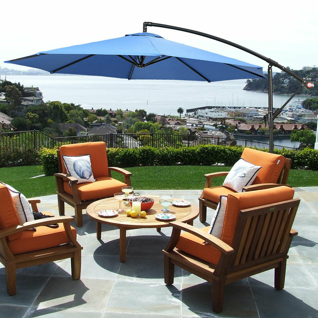 2.7M Outdoor Parasol Garden Cantilever Umbrella Tilt Adjustment-Blue