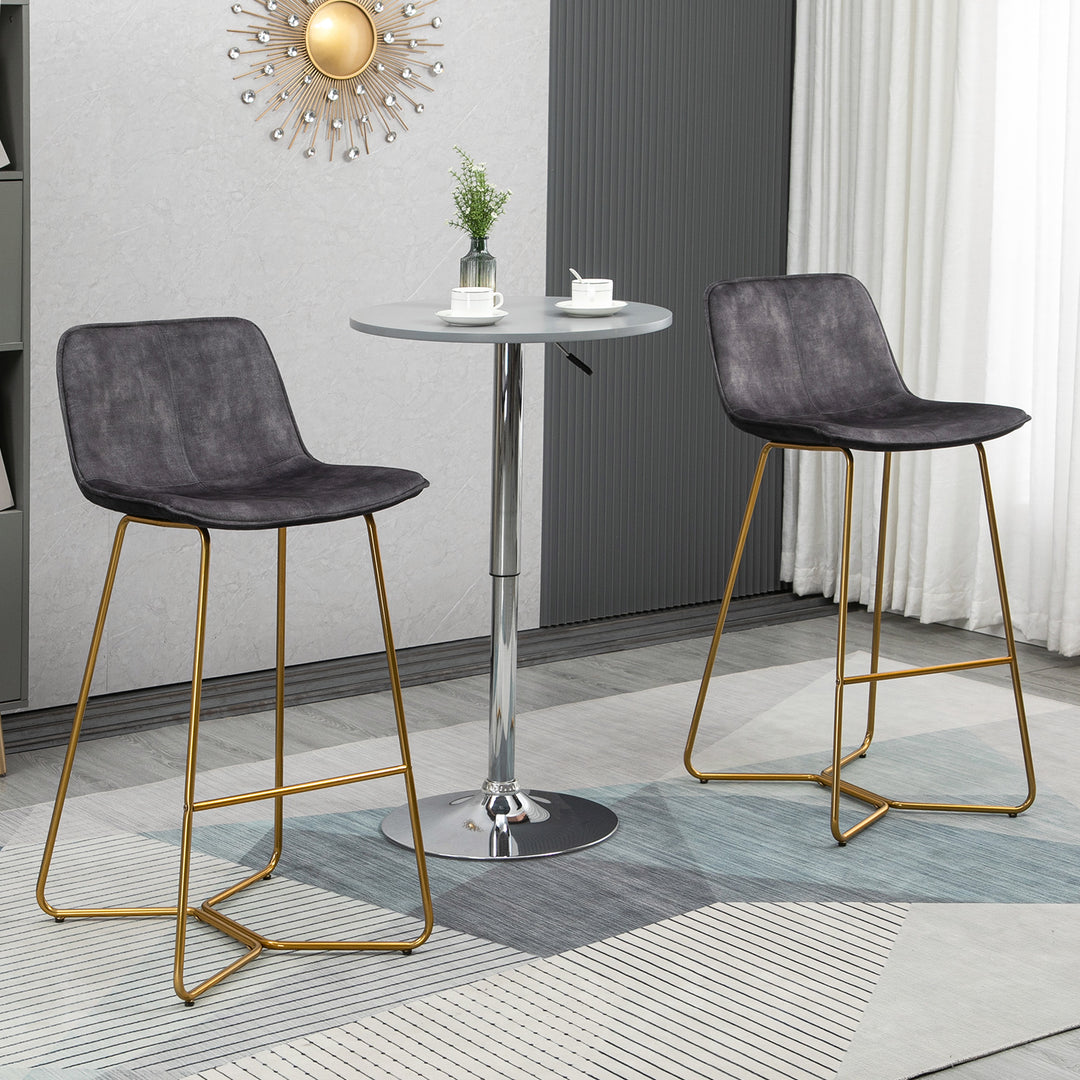 Bar Stools, Set of 2, Velvet-Touch Fabric Breakfast Bar Chairs with Footrest, Tall Kitchen Stools &amp; Gold-Tone Metal Legs for Dining Area, Grey