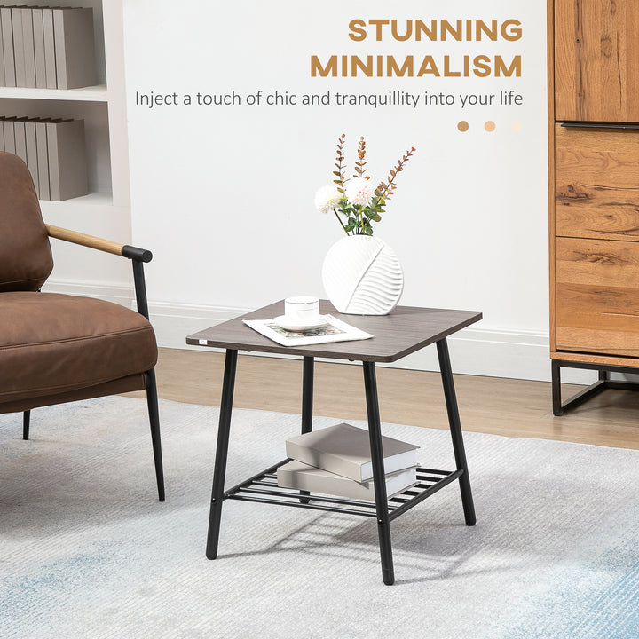 Side Table with 2-Tier Storage, Sofa End Table with Metal Frame for Living Room
