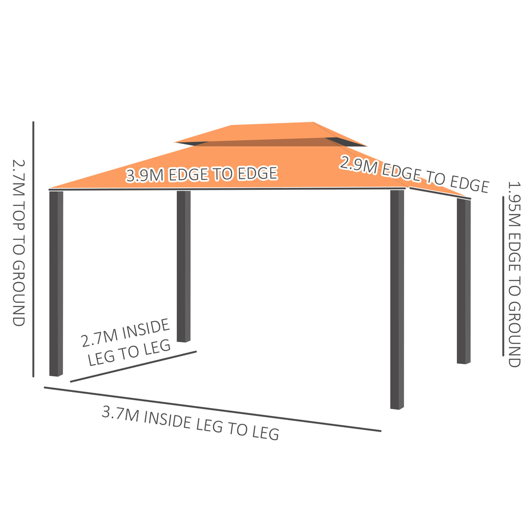 Outsunny 3 x 4 m Aluminium Metal Gazebo Marquee Canopy Pavilion Patio Garden Party Tent Shelter with Nets and Sidewalls - Orange