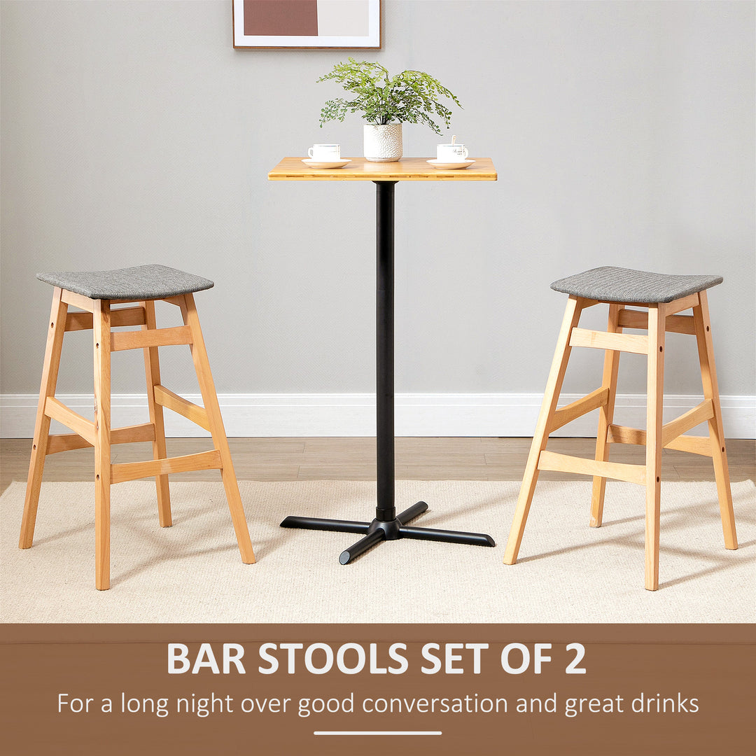 Bar Stools Set of 2 Upholstered Wooden Barstools Breakfast Chairs with Beech Wood Legs for Kitchen, Natural