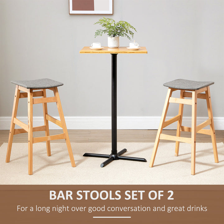 Bar Stools Set of 2 Upholstered Wooden Barstools Breakfast Chairs with Beech Wood Legs for Kitchen, Natural