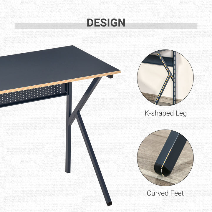 Home Office Computer Desk, Modern Simple Style Writing Table, PC Laptop Workstation with K-Shaped Legs for Bedroom, Living Room, Navy Blue