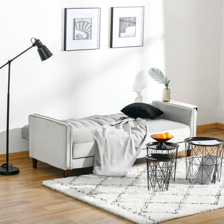 Modern Convertible Sofa Futon Velvet-Touch Tufted Couch Compact Loveseat with Adjustable Split Back, Light Grey