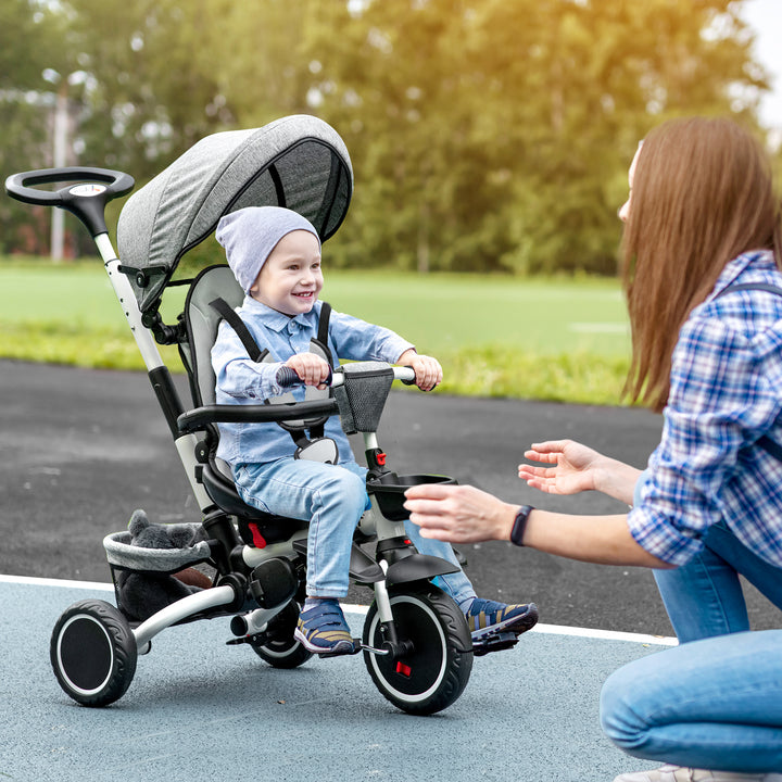 Multifunctional Kids Tricycle, with Rotatable Seat, Adjustable Push Handle - Grey