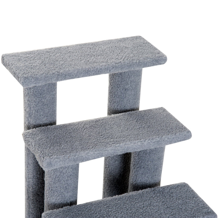 PawHut Pet Stairs 4 Steps for Sofa Tall Bed Dog Cat Little Older Animal Climb Ladder Portable Pet Access Assistance 63.5x43x60cm Grey