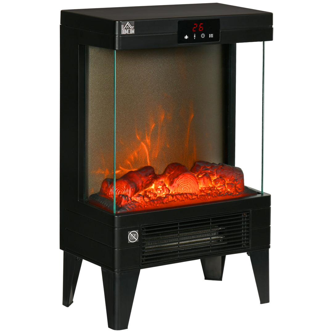 Electric Fireplace Heater, Freestanding 750W/1500W Fireplace, w/ LED Screen, Remote included Quiet Heater Ideal for 25m² Indoor Use, Black