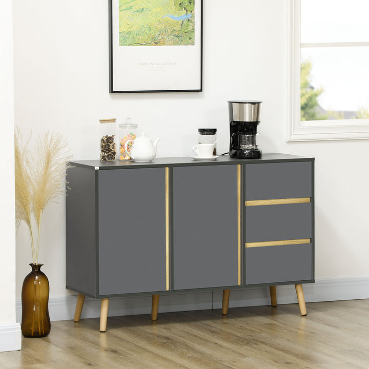 Sideboard, Modern Kitchen Cupboard with Double Doors and 3 Drawers, Adjustable Shelves for Living Dining Room, Dark Grey