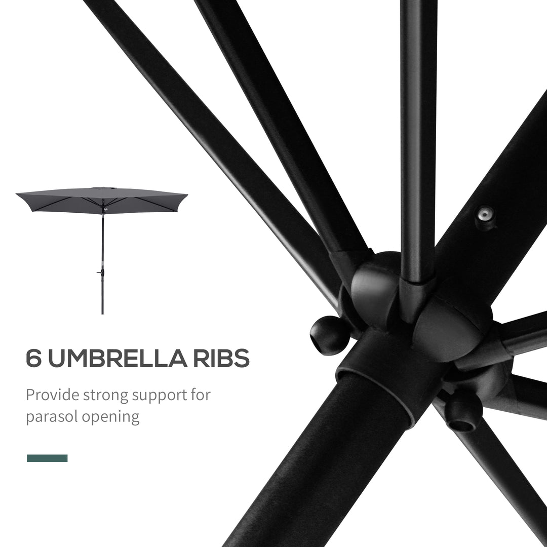 Outsunny 2 x 3(m) Garden Parasols Umbrellas Rectangular Patio Market Umbrella Outdoor Sun Shade w/ Crank &amp; Push Button Tilt, Aluminium Pole Dark Grey
