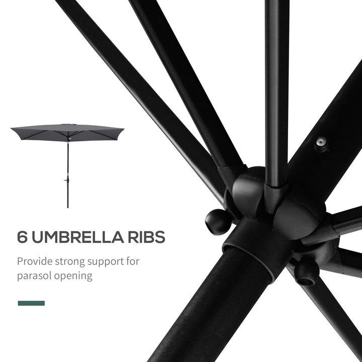 Outsunny 2 x 3(m) Garden Parasols Umbrellas Rectangular Patio Market Umbrella Outdoor Sun Shade w/ Crank &amp; Push Button Tilt, Aluminium Pole Dark Grey