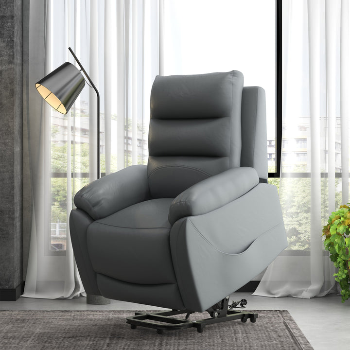 Electric Riser and Recliner Chairs for Elderly, PU Leather Power Lift Recliner Armchair for Living Room with Vibration Massage, Side Pockets, Grey