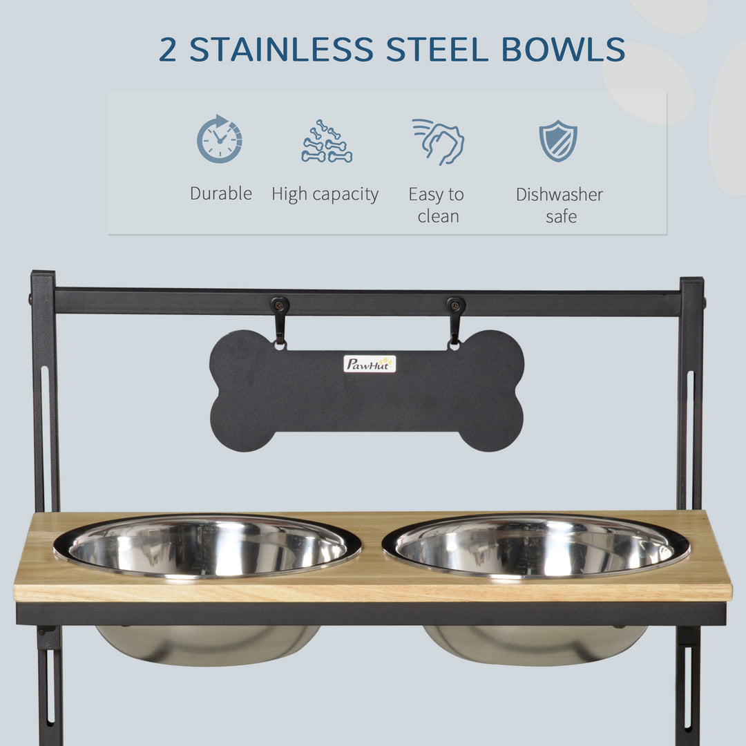 Dog Bowls Adjustable Raised Pet Feeder with 2 Removable Stainless Steel Bowls for Small Medium Large Dogs, Natural
