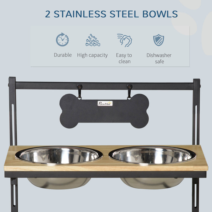 Dog Bowls Adjustable Raised Pet Feeder with 2 Removable Stainless Steel Bowls for Small Medium Large Dogs, Natural