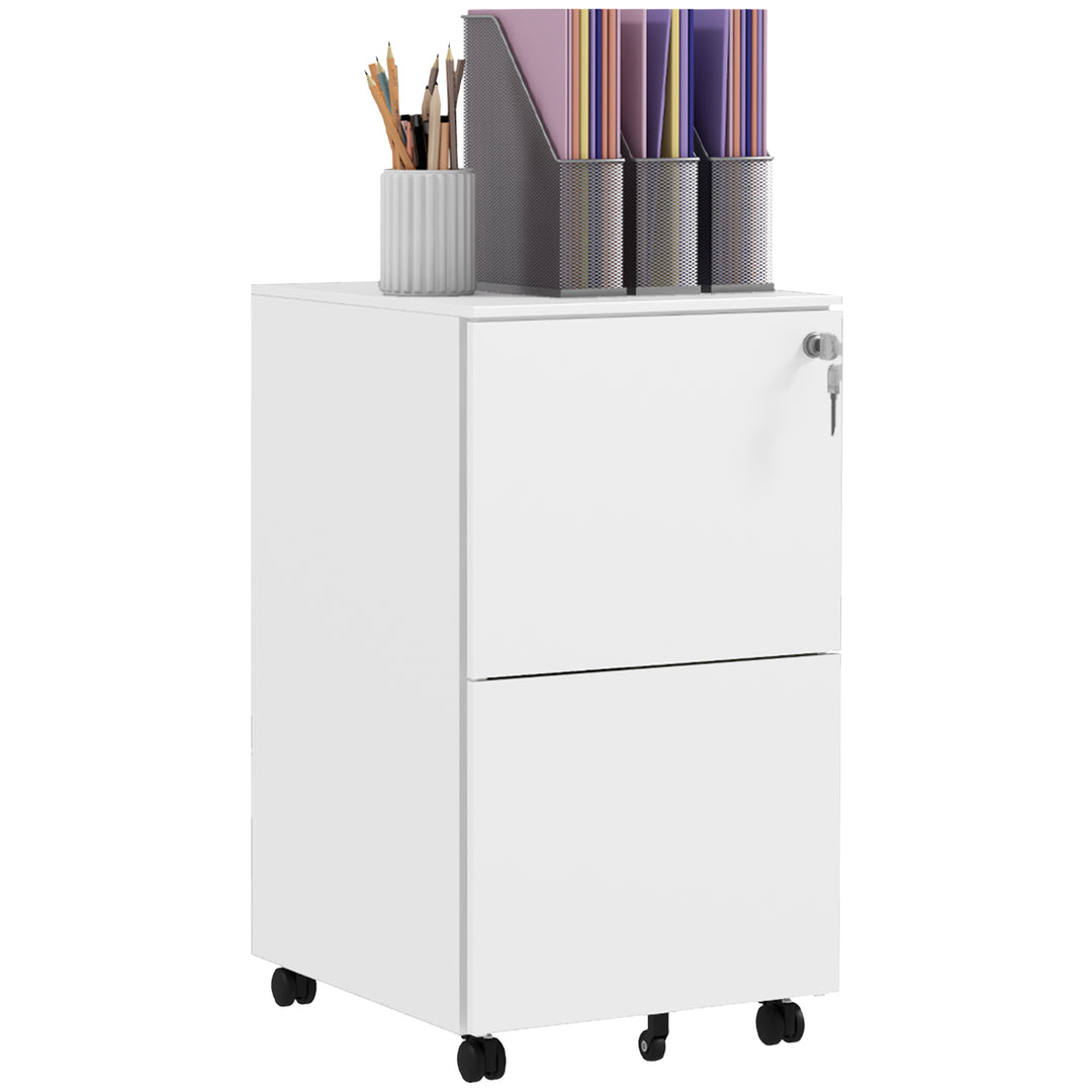 Vertical Filing Cabinet with Lock, Adjustable Hanging Bar-White