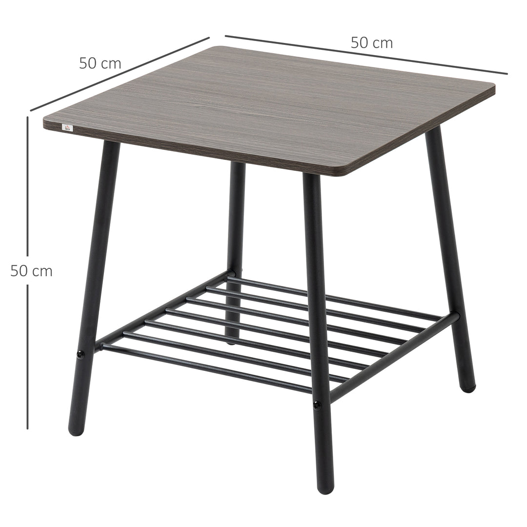 Industrial Side Table with Storage Shelf, End Table with Steel Frame for Bedroom, Living Room, Grey