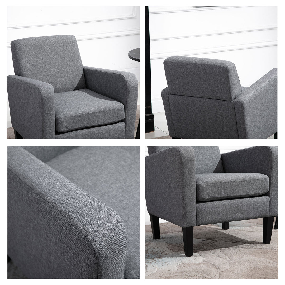 HOMCOM Linen Modern-Curved Armchair Accent Seat w/ Thick Cushion Wood Legs Foot Pads Single Compact Home Furniture City Flats Grey