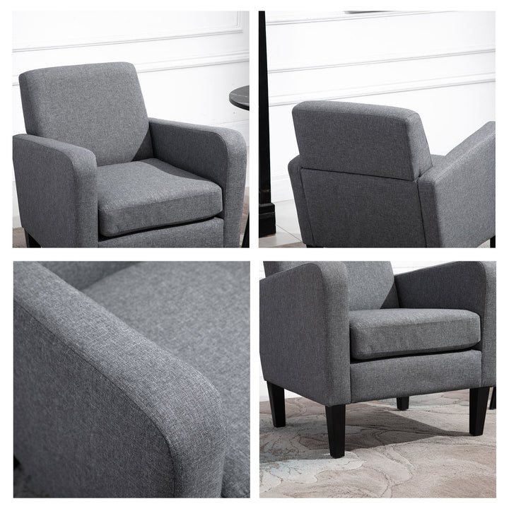 HOMCOM Linen Modern-Curved Armchair Accent Seat w/ Thick Cushion Wood Legs Foot Pads Single Compact Home Furniture City Flats Grey