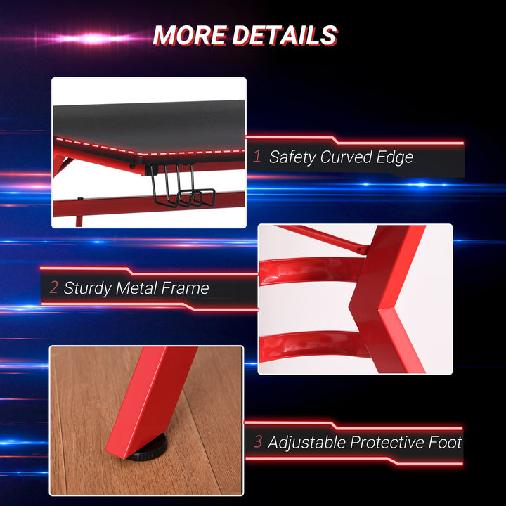 Gaming Desk Computer Table Ergonomics Workstation for Home Office with Cup &amp; Speaker 120cm x 60cm x 96.5cm Black and Red