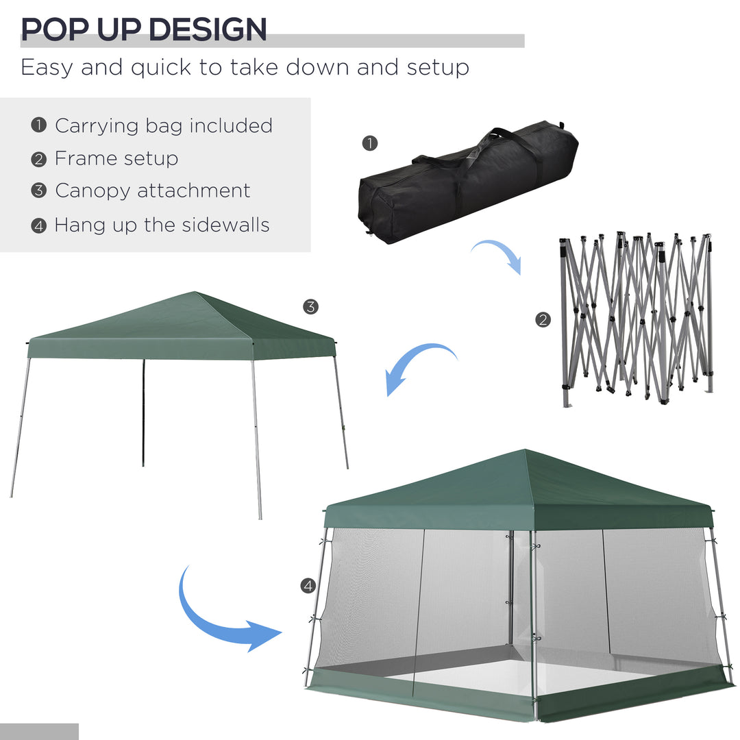 3.6m x 3.6m Pop Up Steel Frame Garden Gazebo Green