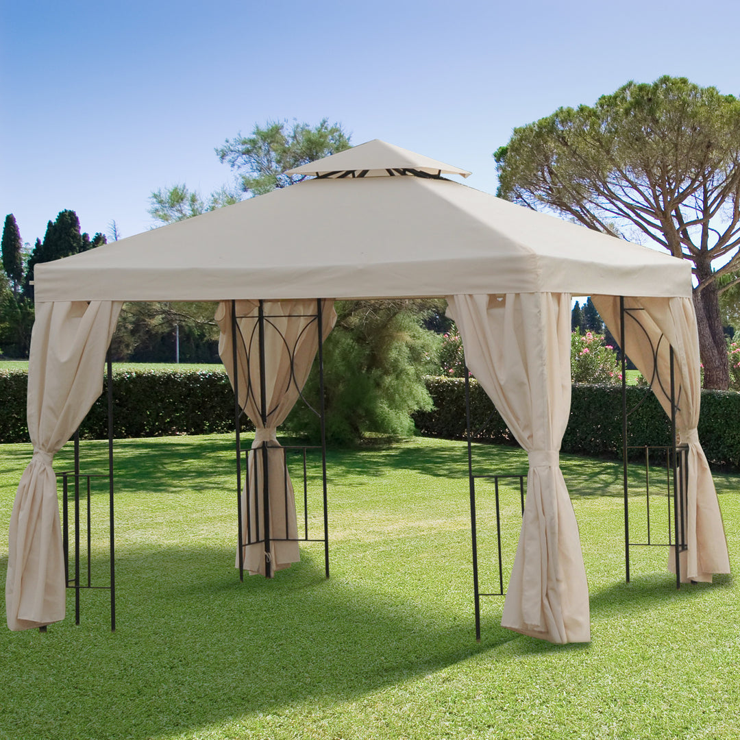 3 x 3 m Garden Metal Gazebo Marquee Patio Wedding Party Tent Canopy Shelter with Pavilion Sidewalls  (Beige)