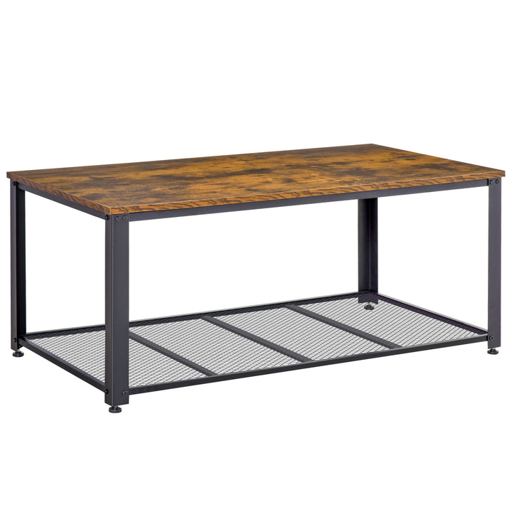 Coffee Cocktail Table Industrial Style w/ Storage Shelf Wood Grain Look Modern Furniture Versatile Use For Living Room Entryway Office