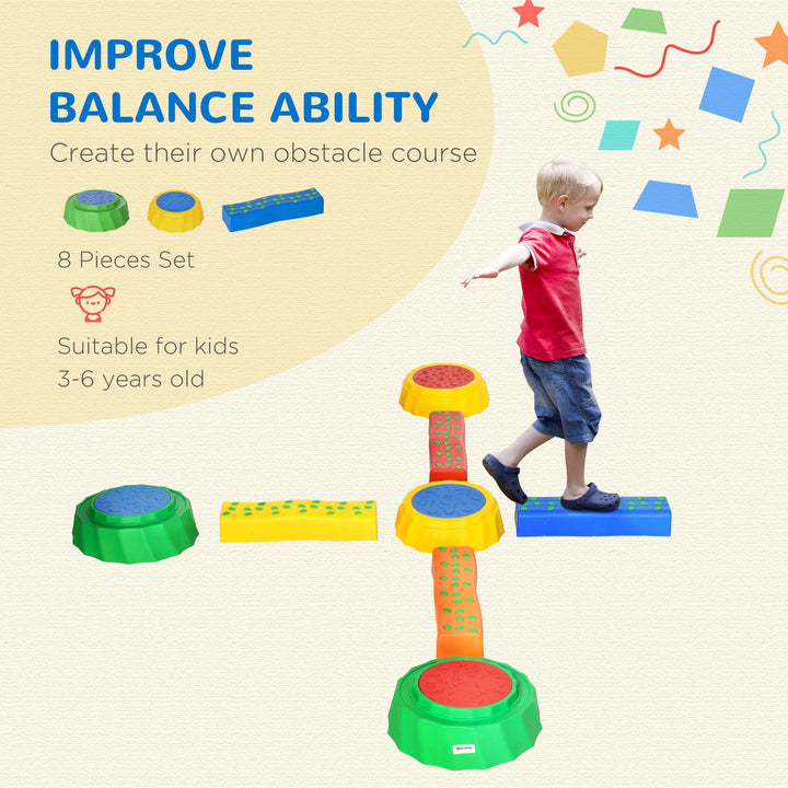 8pcs Kids Balance Beam, Balance Bridge with Non-slip Surface & Bottom, Stackable Stepping Stones for toddler, Strength Coordination Training