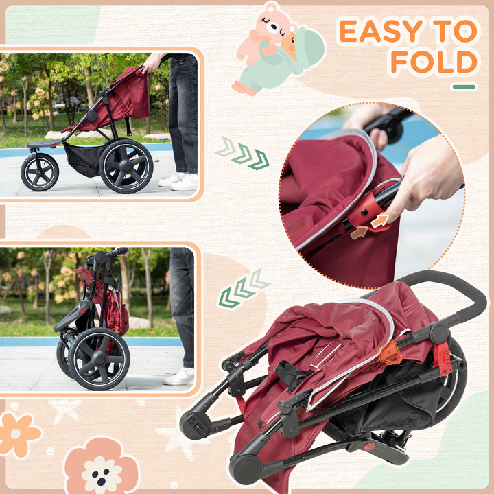 Foldable Three-Wheeler Baby Stroller w/ Canopy, Storage Basket - Red