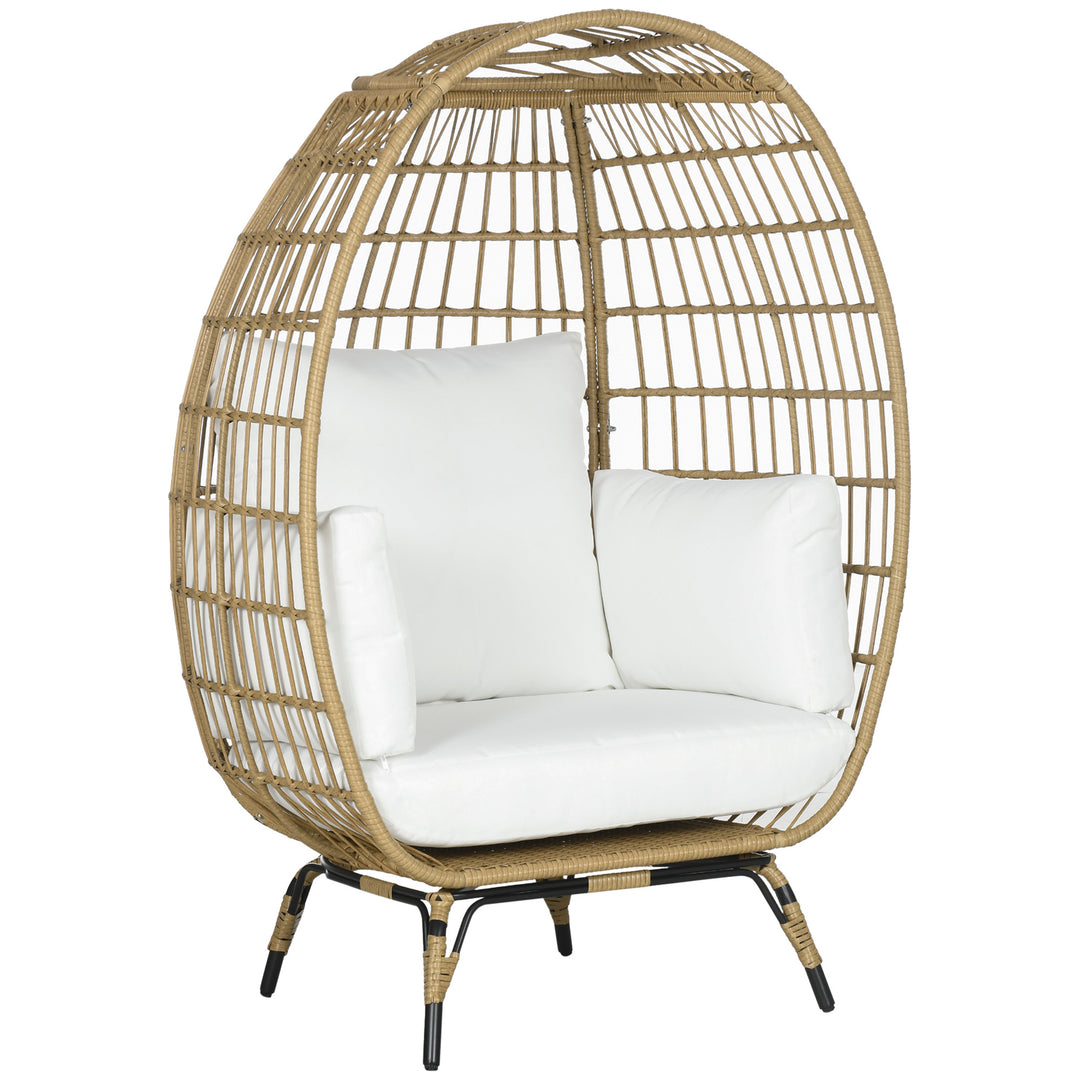 PE Rattan Outdoor Egg Chair, Round Wicker Weave Teardrop Chair with Thick Padded Cushions for Sunroom, Garden, Khaki