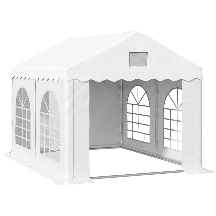 Outsunny 4 x 3 m Gazebo Canopy Party Tent with 4 Removable Side Walls and Windows for Outdoor Event, White