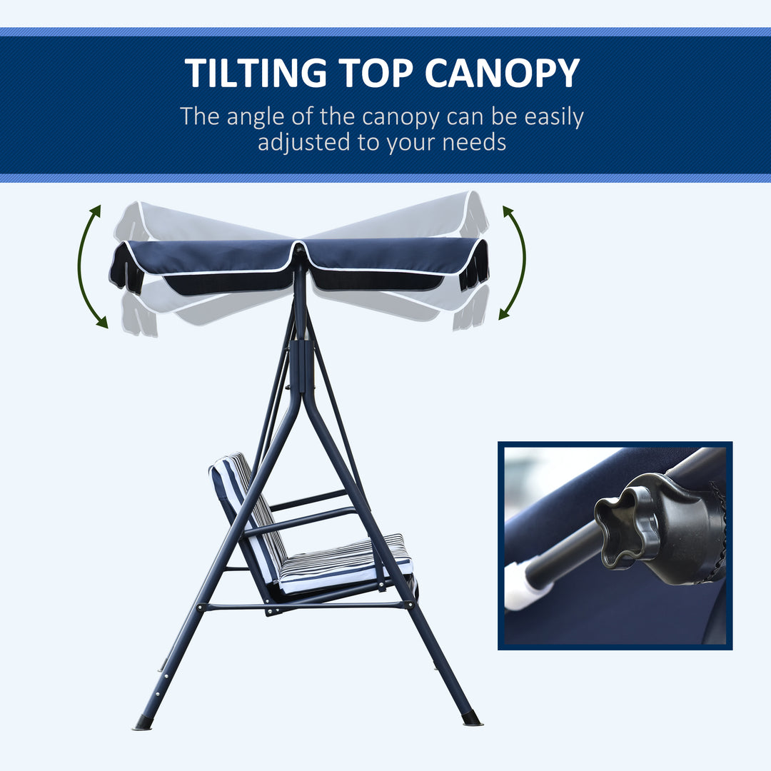 3 Seater Canopy Swing Chair Heavy Duty Outdoor Garden Bench with Sun Cover Metal Frame - Blue