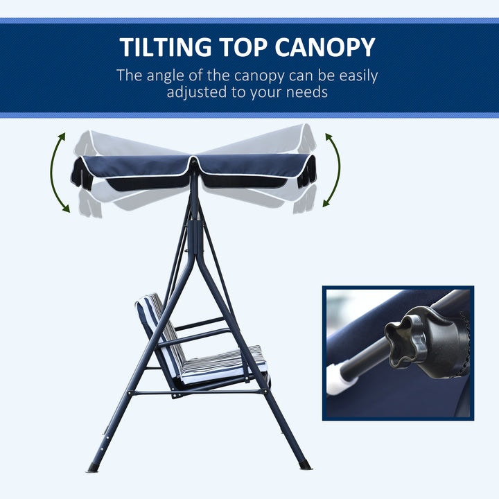 3 Seater Canopy Swing Chair Heavy Duty Outdoor Garden Bench with Sun Cover Metal Frame - Blue