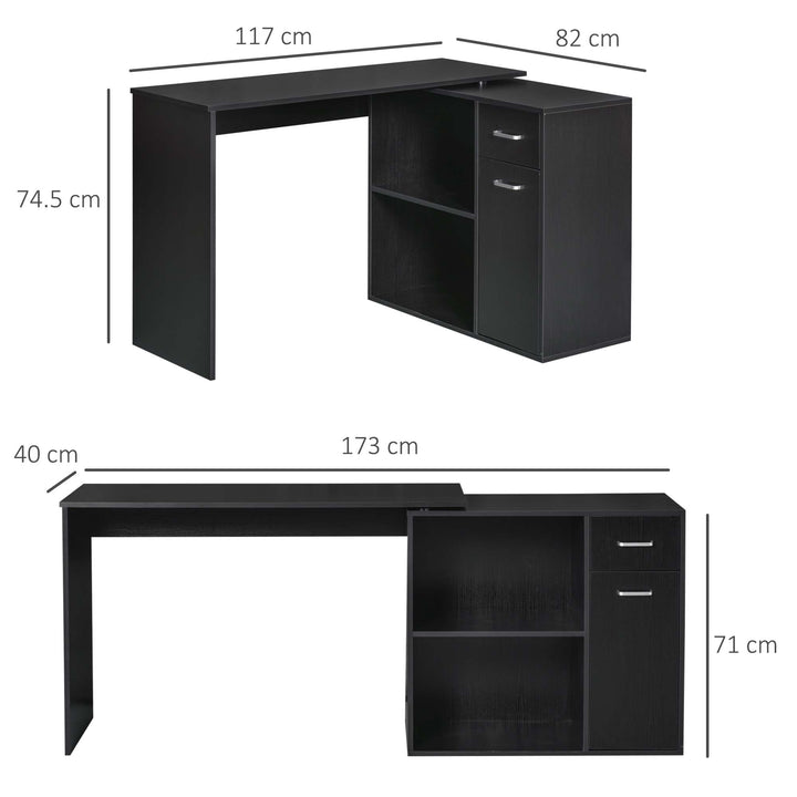 L-Shaped corner computer desk Table Study Table PC Workstation with Storage Shelf Drawer Home Office Black