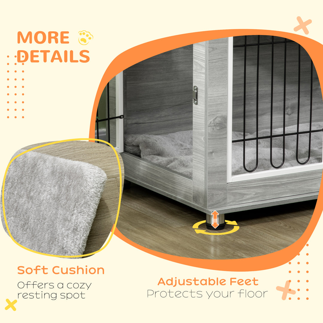 PawHut Dog Crate Furniture Side End Table with Soft Washable Cushion, Indoor Dog Kennel with Wire Mesh, Large Top, for Medium and Large Dogs