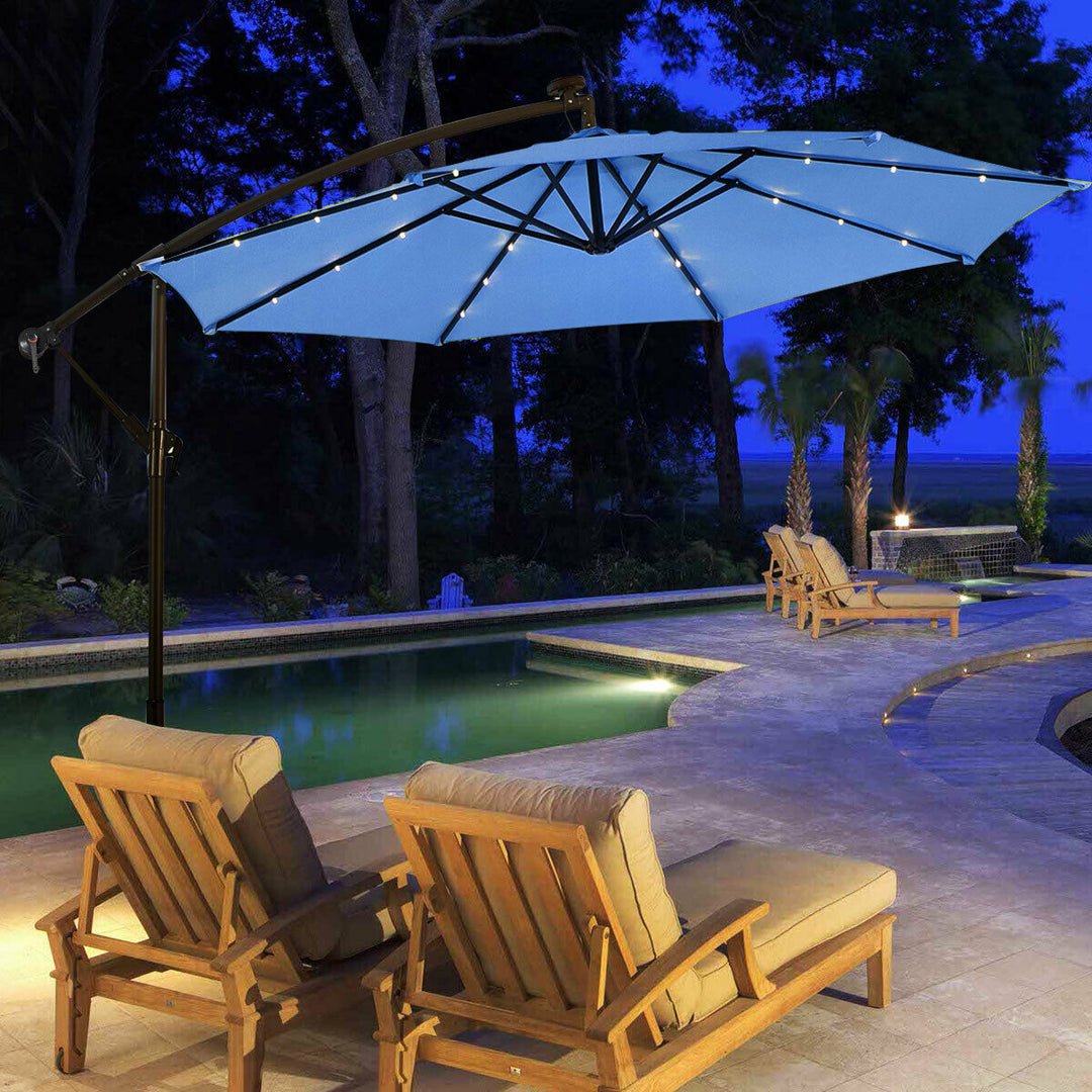 3m Cantilever Garden Parasol with LED Lights-Blue