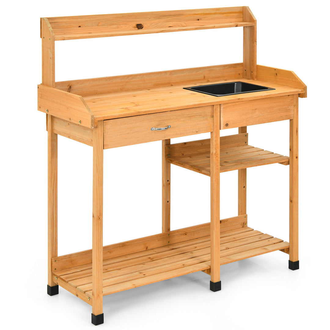 Wooden Garden Plant Workstation with Sink & Hook